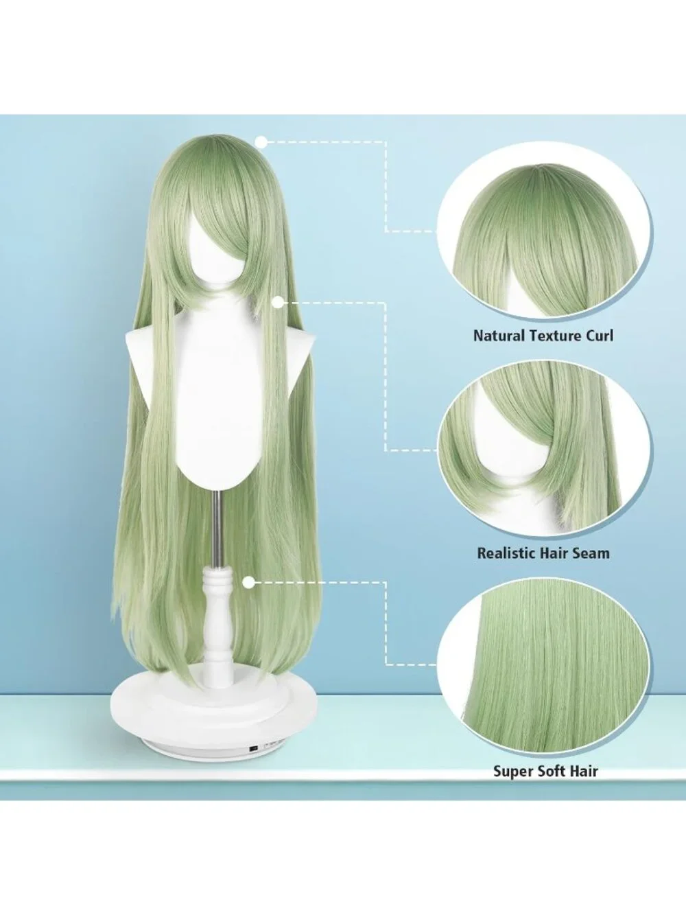 Women's Light Green 100 Cm Heat Resistant Universal Straight Costume Long Wigs